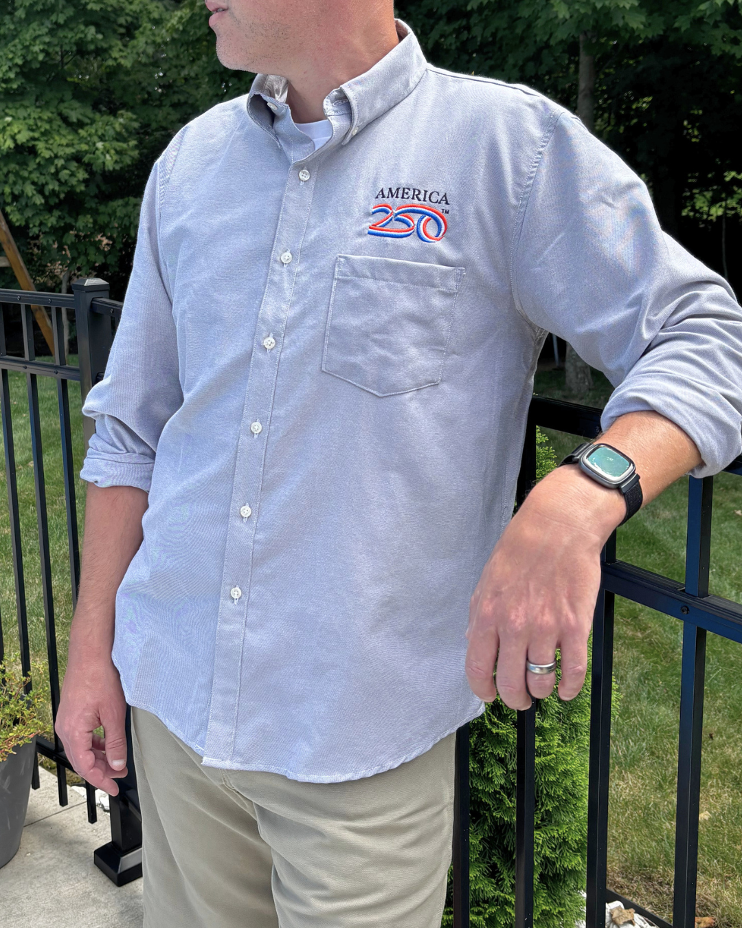 America250 Men's 4.5 oz, 60% Cotton/40% Polyester Oxford Shirt